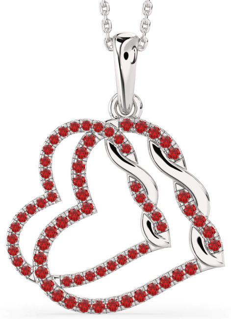 Large Ruby Platinum Heart Necklace