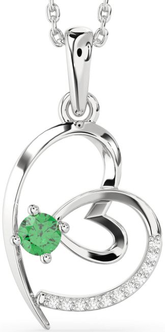 Diamond Emerald Platinum Heart Necklace