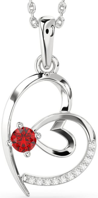 Diamond Ruby Platinum Heart Necklace