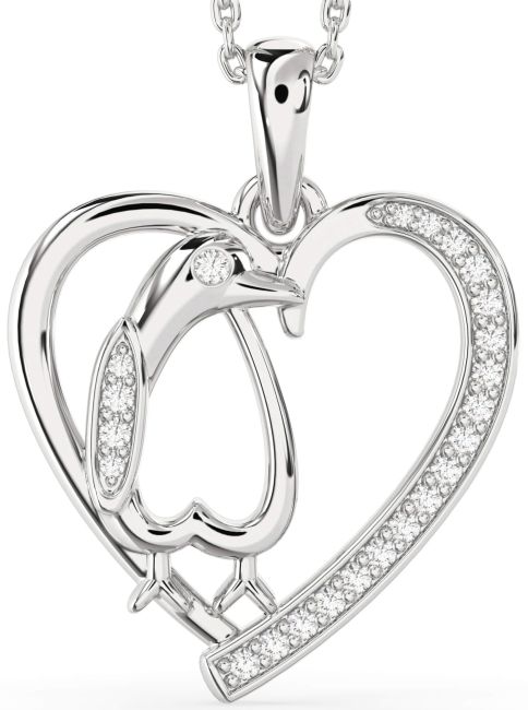 Diamond Platinum Heart Penguin Necklace
