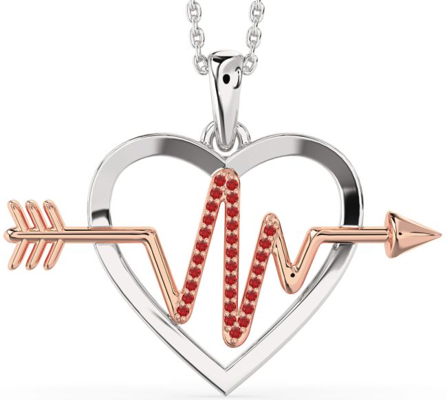Large Ruby Silver & 10K Rose Gold Heart Necklace