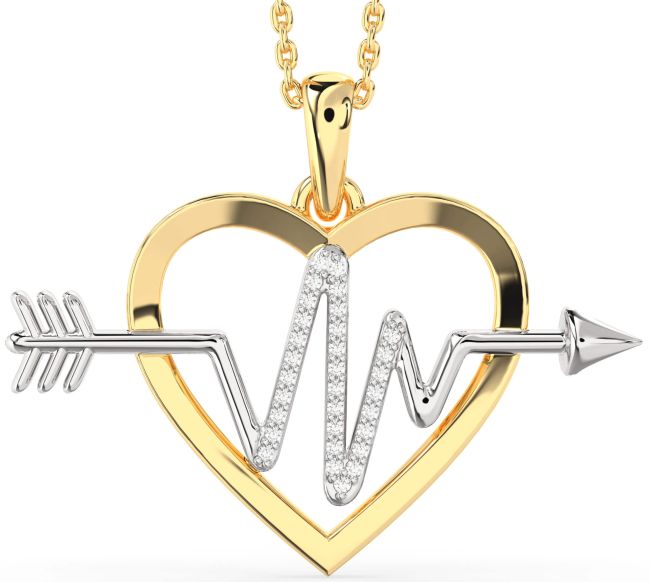 Large Diamond White Yellow Gold Heart Necklace