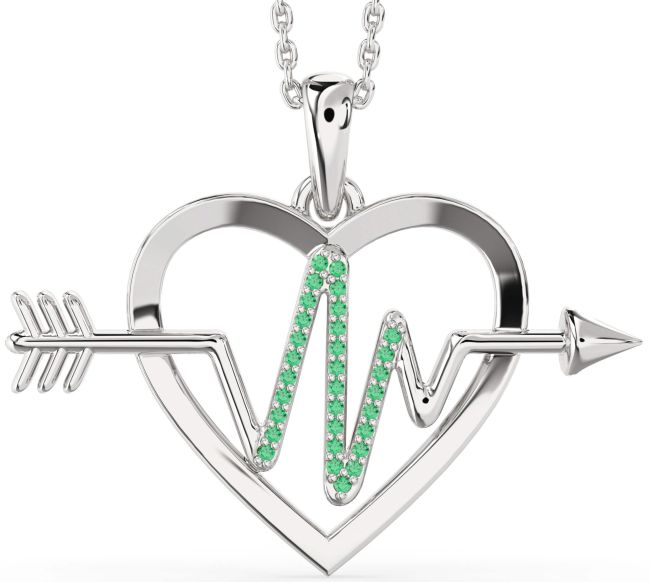Large Emerald Silver Heart Necklace