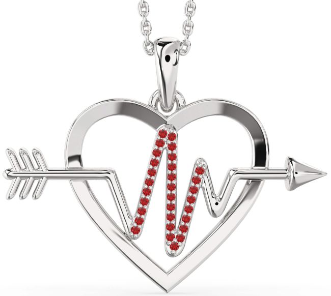 Large Ruby Platinum Heart Necklace