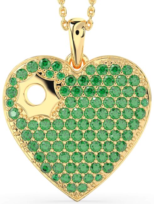 Large Emerald Gold Heart Necklace