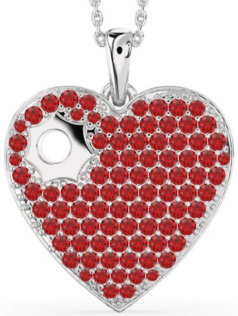 Large Ruby Platinum Heart Necklace
