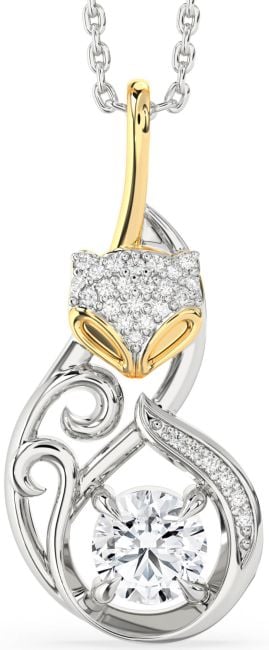 Large Diamond White Yellow Gold Cat Necklace