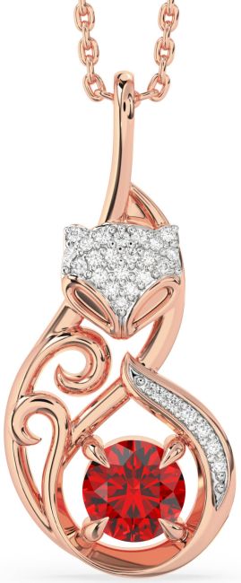 Large Diamond Ruby Rose Gold Cat Necklace
