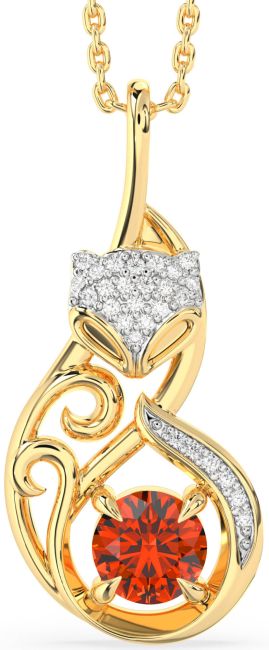 Large Diamond Fire Opal Gold Silver Cat Necklace