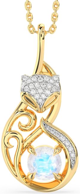 Large Diamond Moonstone Gold Cat Necklace