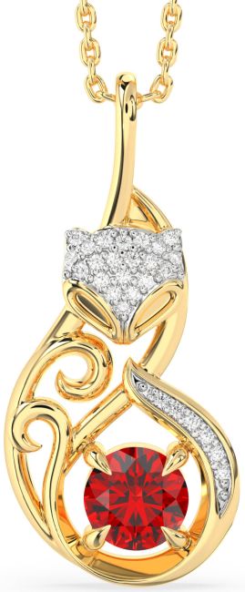 Large Diamond Ruby Gold Cat Necklace