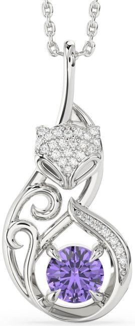 Large Diamond Alexandrite Silver Cat Necklace