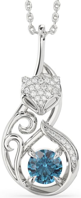 Large Blue Diamond Silver Cat Necklace