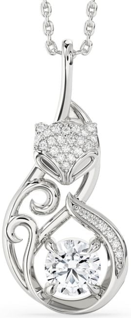 Large Diamond Silver Cat Necklace