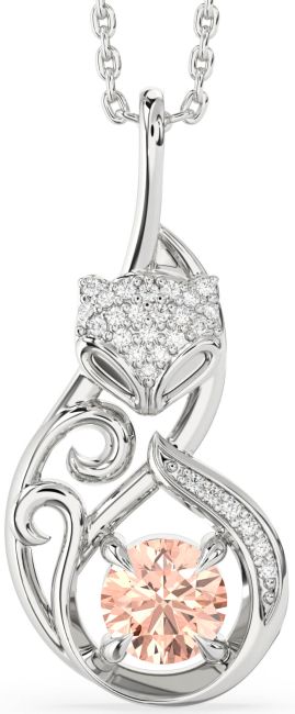 Large Diamond Morganite Silver Cat Necklace