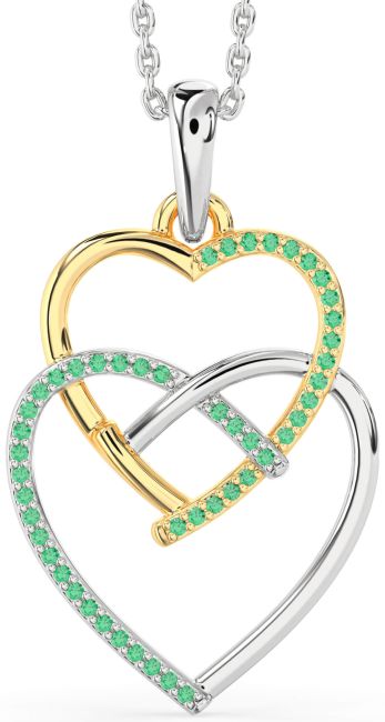 Emerald Gold Silver Heart Necklace