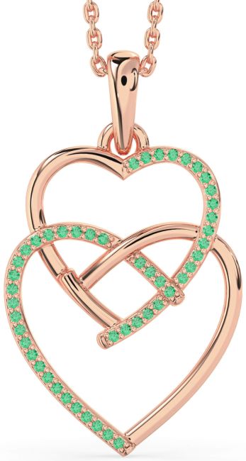 Emerald Rose Gold Silver Heart Necklace