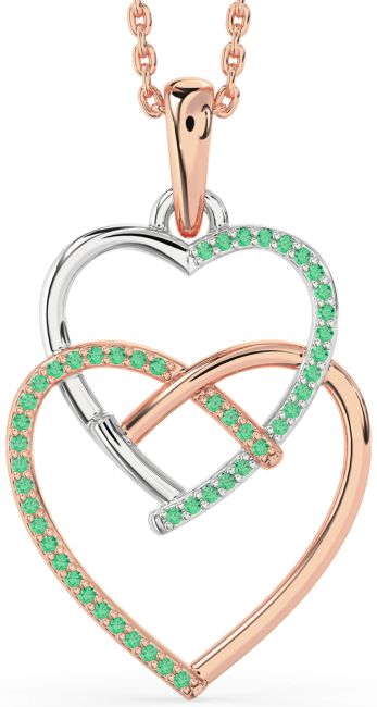 Emerald Rose Gold Silver Heart Necklace