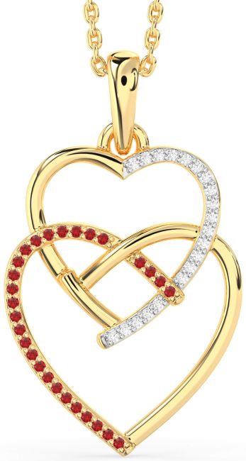 Diamond & Ruby Gold Heart Necklace