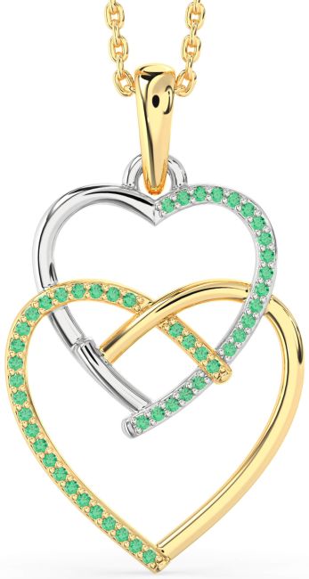 Emerald Gold Silver Heart Necklace