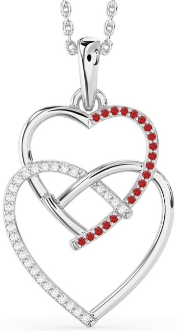 Diamond & Ruby Silver Heart Necklace