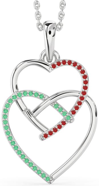 Emerald & Ruby Silver Heart Necklace