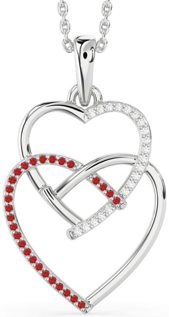 Diamond & Ruby Platinum Heart Necklace