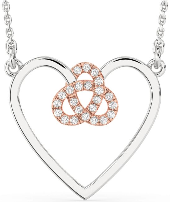 Large Diamond White Rose Gold Heart Trinity Knot Necklace