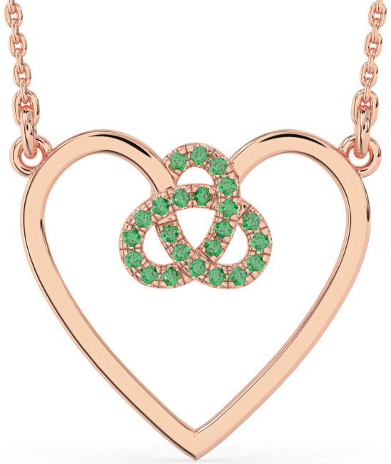 Large Emerald Rose Gold Heart Trinity Knot Necklace