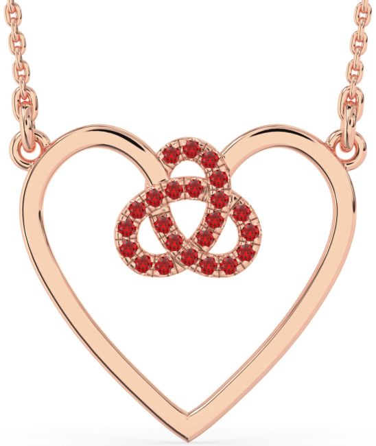 Large Ruby Rose Gold Heart Trinity Knot Necklace