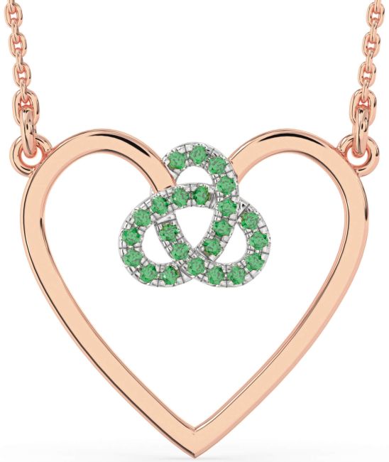 Large Emerald Rose Gold Silver Heart Trinity Knot Necklace
