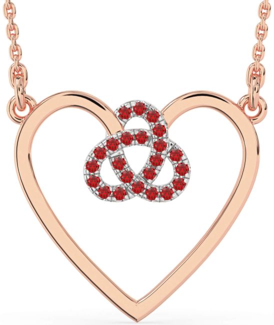 Large Ruby Rose Gold Silver Heart Trinity Knot Necklace