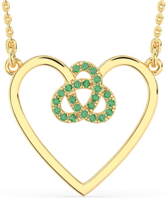 Large Emerald Gold Heart Trinity Knot Necklace