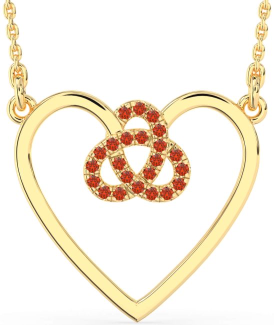 Large Fire Opal Gold Heart Trinity Knot Necklace