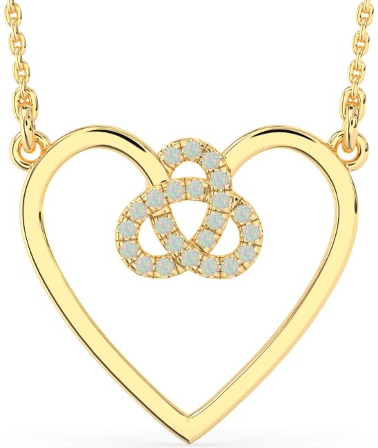 Large Opal Gold Heart Trinity Knot Necklace