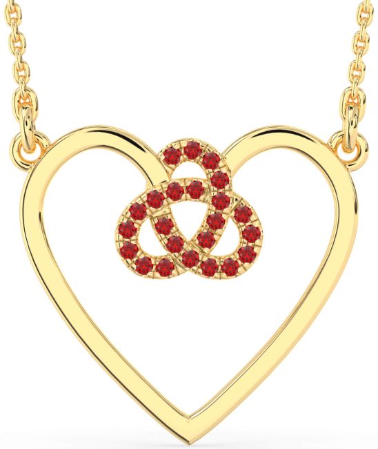 Large Ruby Gold Silver Heart Trinity Knot Necklace