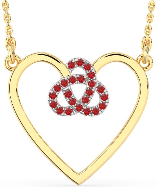 Large Ruby Gold Silver Heart Trinity Knot Necklace