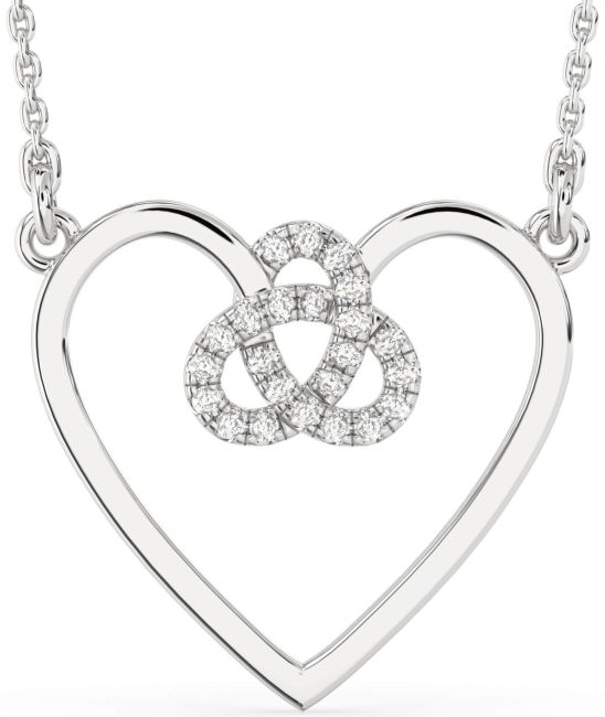 Large Lab Diamond Platinum Heart Trinity Knot Necklace
