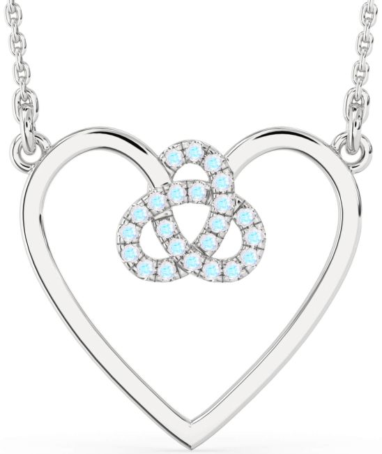 Large Moonstone Platinum Heart Trinity Knot Necklace
