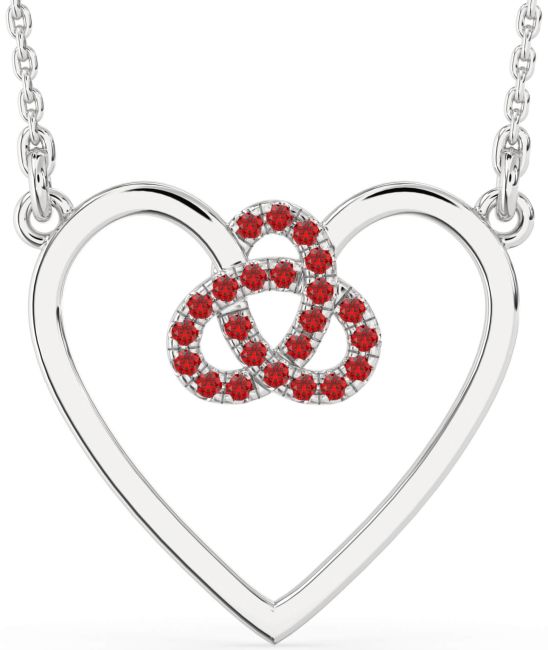 Large Ruby Silver Heart Trinity Knot Necklace