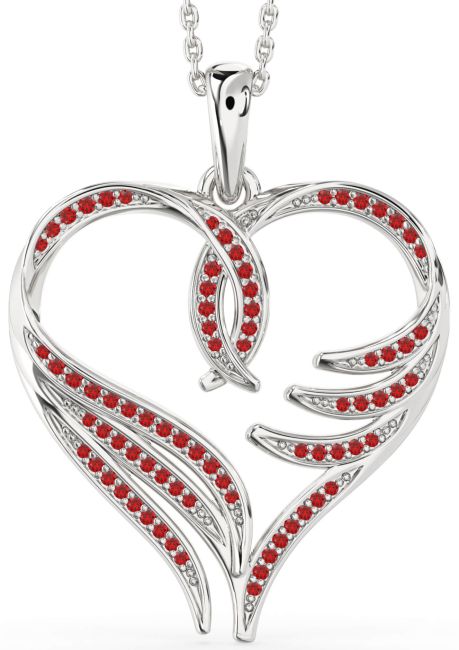 Large Ruby Platinum Heart Necklace