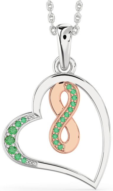 Emerald Rose Gold Silver Heart Infinity Necklace