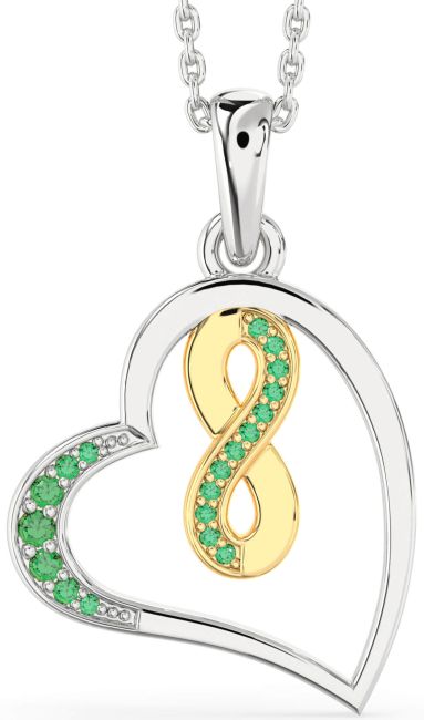 Emerald Gold Silver Heart Infinity Necklace