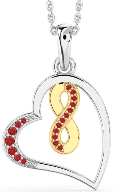 Ruby Gold Silver Heart Infinity Necklace