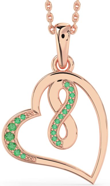 Emerald Rose Gold Heart Infinity Necklace