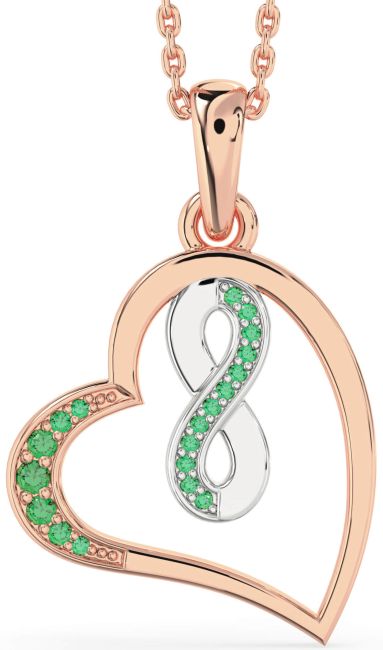 Emerald Rose Gold Silver Heart Infinity Necklace
