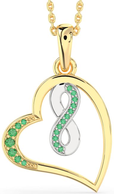 Emerald Gold Silver Heart Infinity Necklace