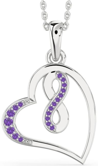 Amethyst Silver Heart Infinity Necklace