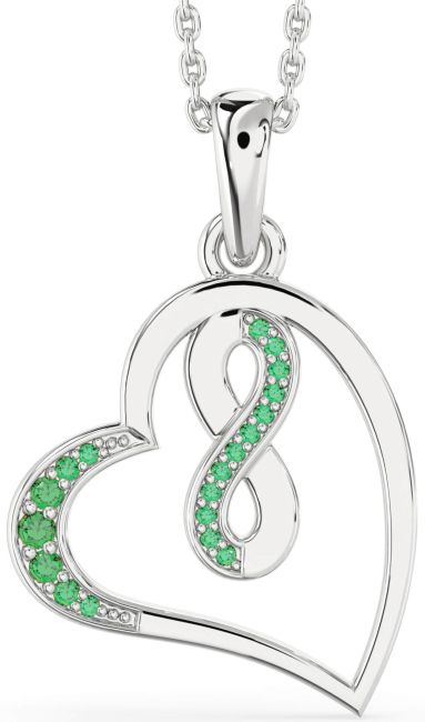 Emerald Platinum Heart Infinity Necklace