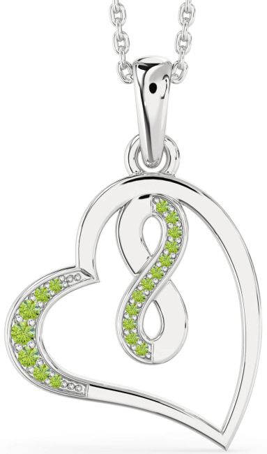 Peridot Silver Heart Infinity Necklace